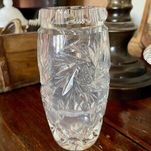 intage Cut Crystal Bud Vase Starburst Pattern 5" Glass Vase